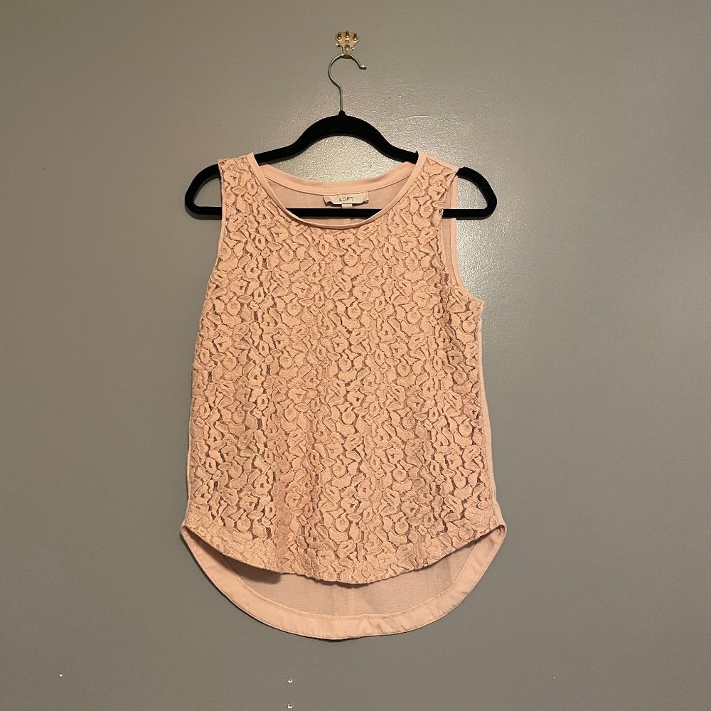 LOFT Mixed Media Tank Pink Women's Small
